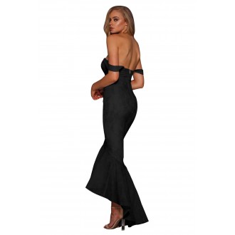 Elegant Black Strapless Lace Fishtail Evening Dress