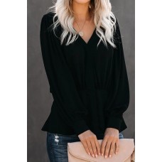 Black Button Down Pleated Blouse