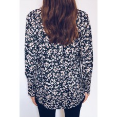 Black Floral Pattern Buttoned Shirt