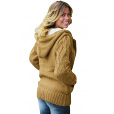 Brown Fur Hood Horn Button Sweater Cardigan