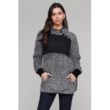 Charcoal Fleece Asymmetrical Snap Pullover