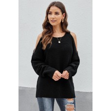 Black Cold Shoulder Pullover Sweater