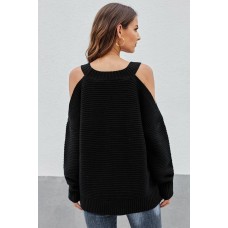 Black Cold Shoulder Pullover Sweater